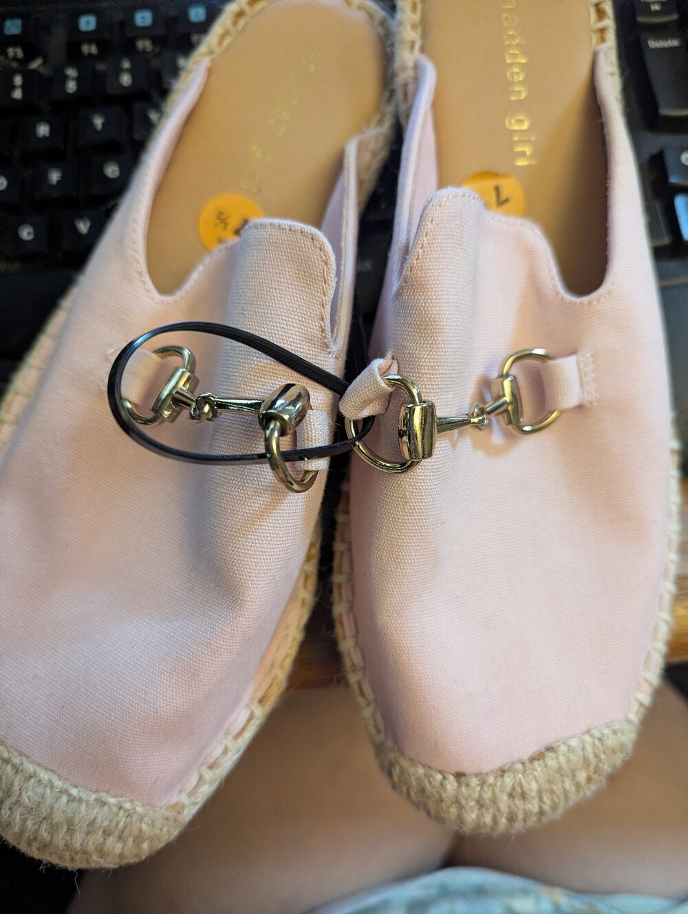 NWOT Madden Girl Pink Canvas Jute Trim Mules Sz 7.5